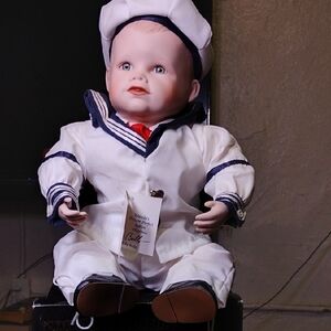 Nautical Sailor Doll in White and Navy